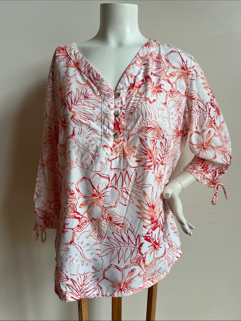 Columbia White Orange & Coral Floral Top